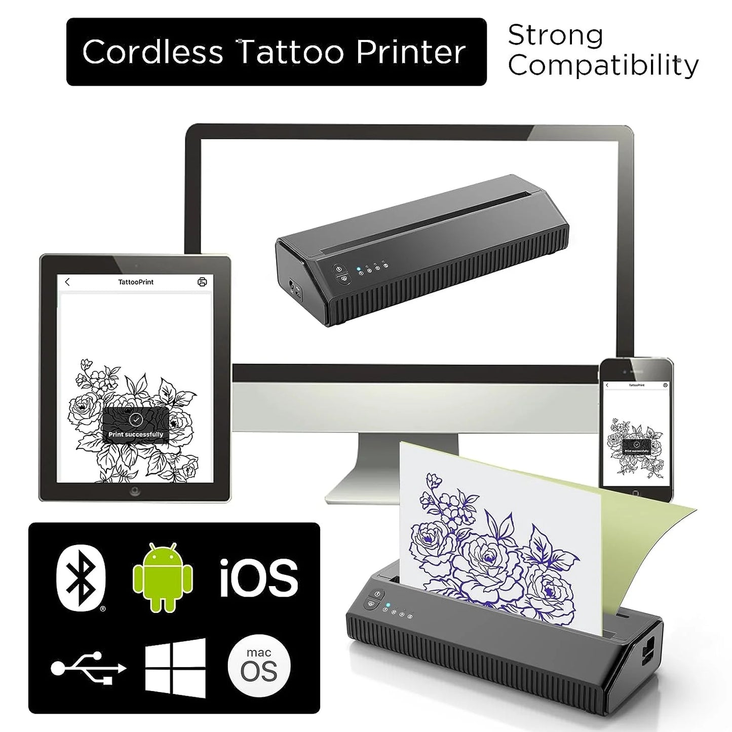 Bluetooth Tattoo Stencil Maker Tattoo Transfer Thermal Printer Machine with 10 Transfer Paper