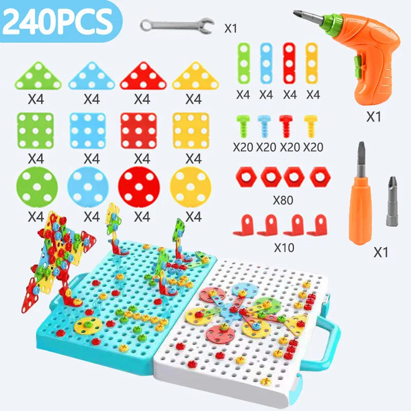 Kids Drill Screw Nut Puzzles Toys Pretend Play Tool Drill Disassembly Assembly Children Drill 3D Puzzle Toys for Boy