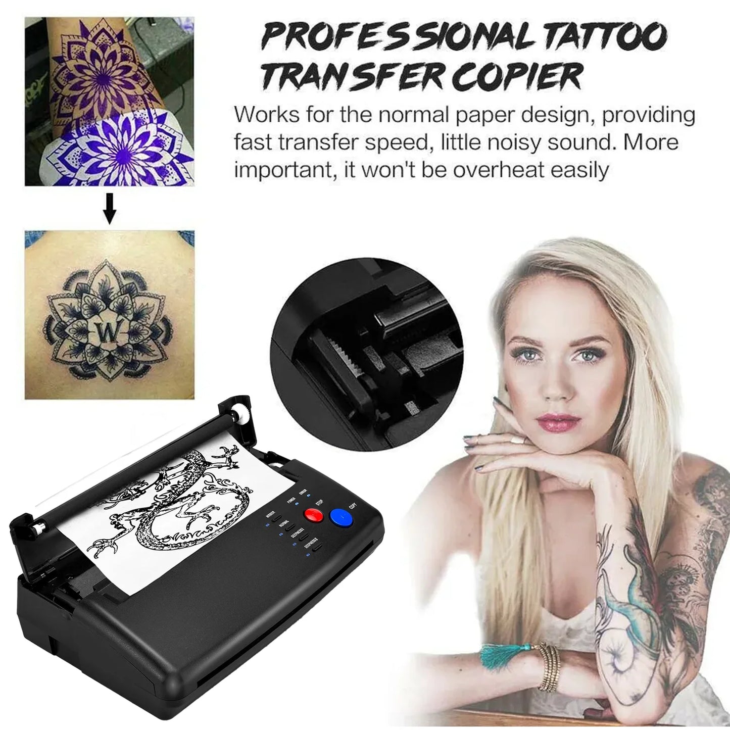 Black Tattoo Transfer Copier Printer Machine Thermal Stencil Paper Maker with 20 Free Transfer Paper