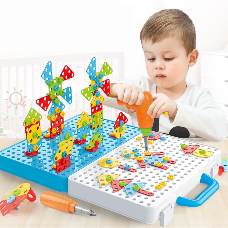 Kids Drill Screw Nut Puzzles Toys Pretend Play Tool Drill Disassembly Assembly Children Drill 3D Puzzle Toys for Boy