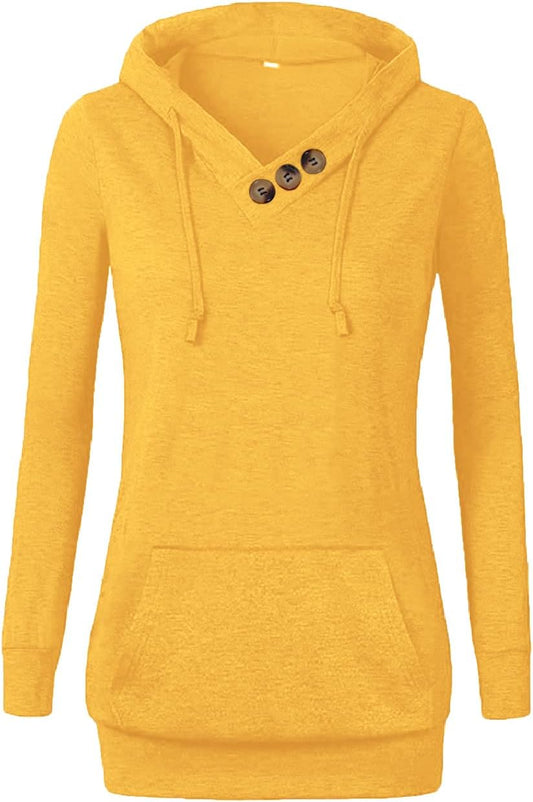 Women'S Sweatshirts Long Sleeve Button V-Neck Pockets Pullover Hoodies