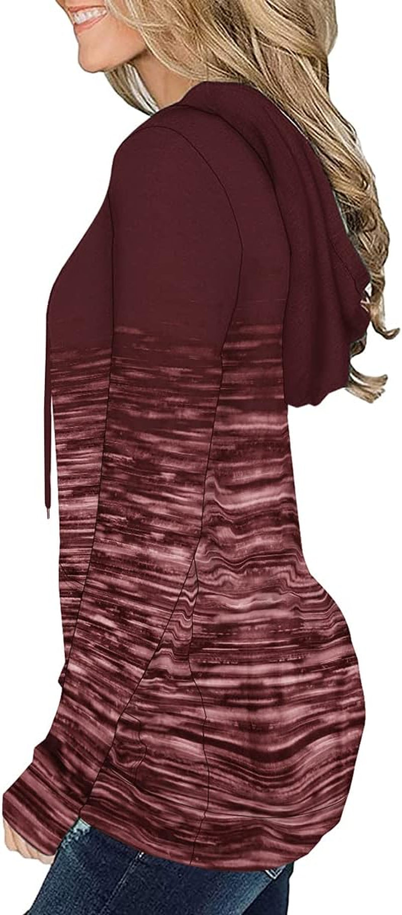 Hoodie for Women Long Sleeve Tops Tie Dye Pullover Sweatshirt Cute Fall Shirts with Pockets (S-2XL) Burgundy