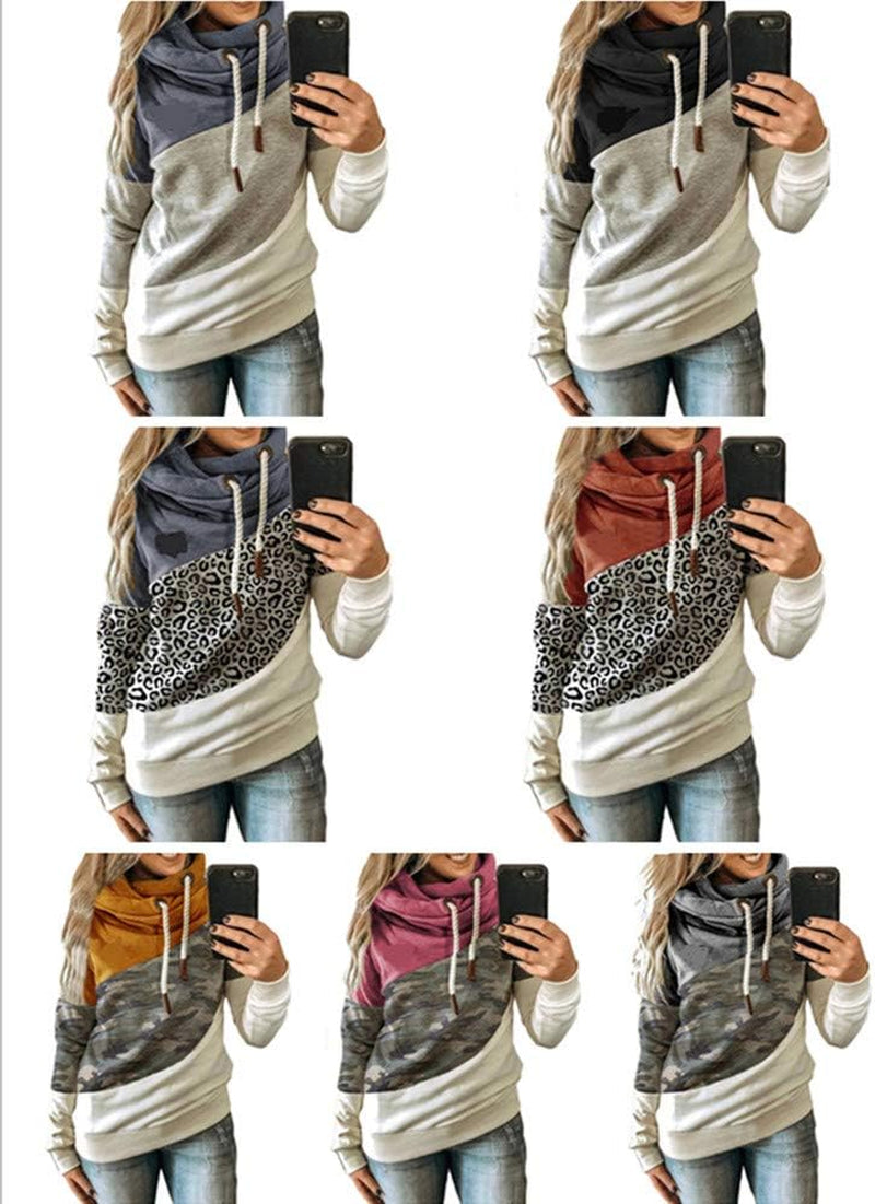 Lightweight Pullover Hoodie Sweatshirt for Women Fall Cowl Neck Color Block Hoodie Sweat Shirt Tops plus Size