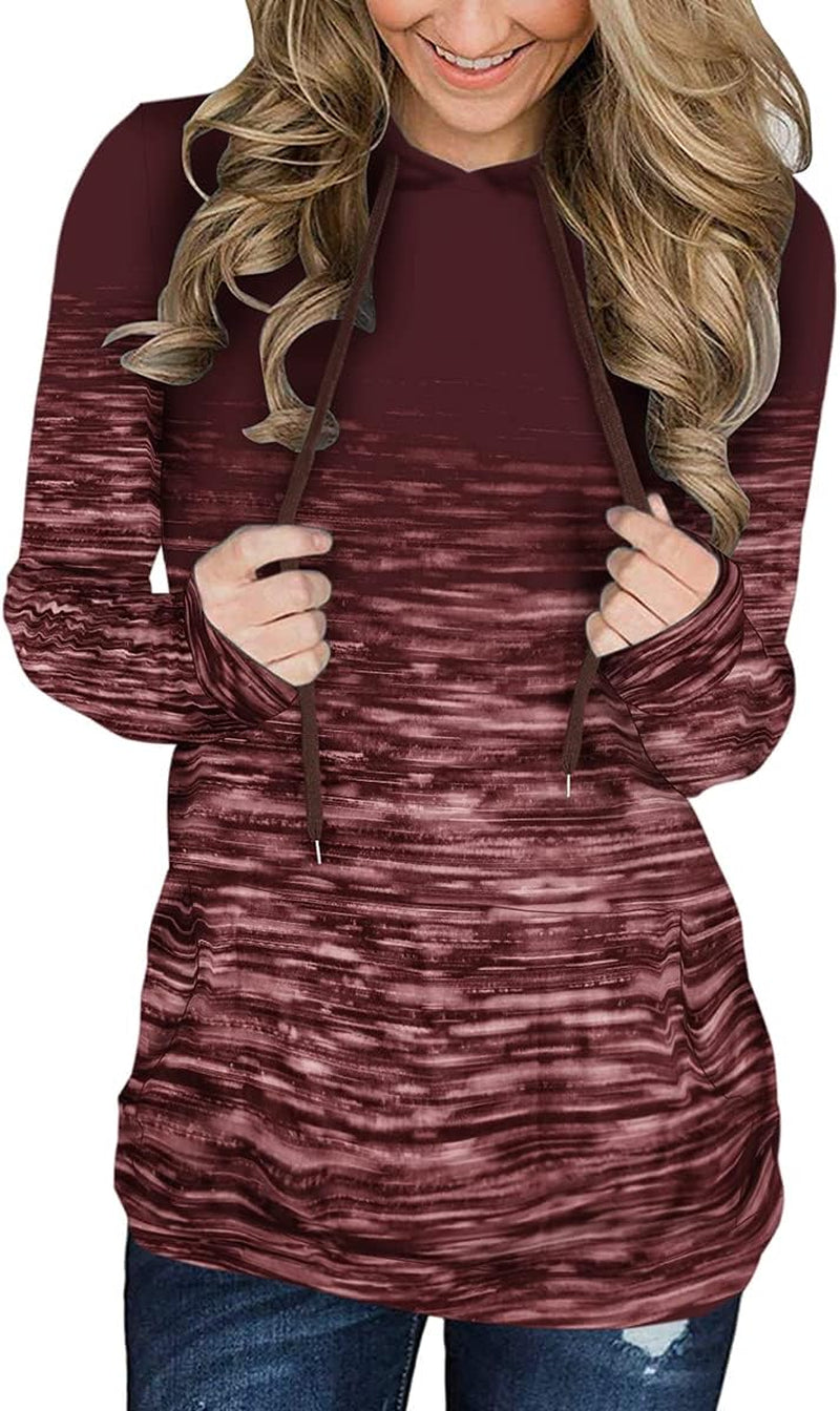 Hoodie for Women Long Sleeve Tops Tie Dye Pullover Sweatshirt Cute Fall Shirts with Pockets (S-2XL) Burgundy