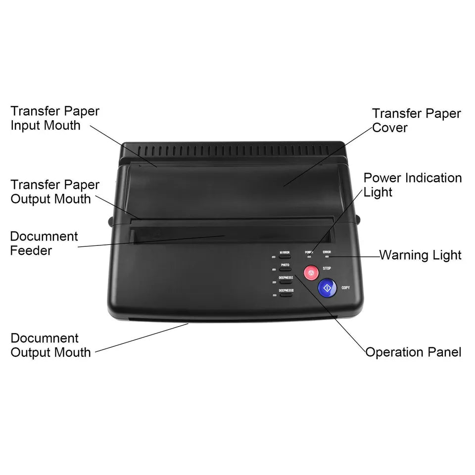 Black Tattoo Transfer Copier Printer Machine Thermal Stencil Paper Maker with 20 Free Transfer Paper