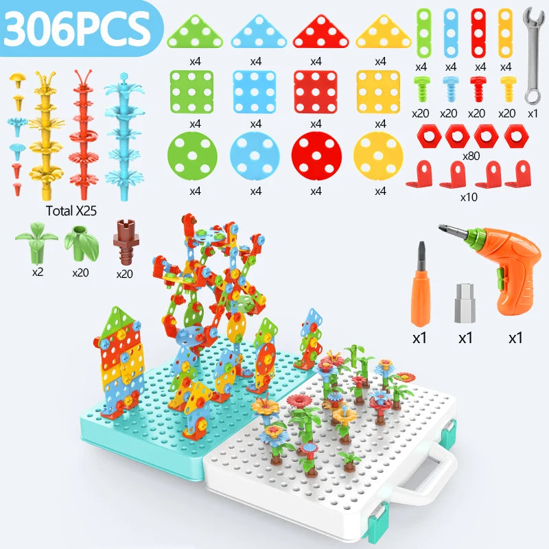 Kids Drill Screw Nut Puzzles Toys Pretend Play Tool Drill Disassembly Assembly Children Drill 3D Puzzle Toys for Boy