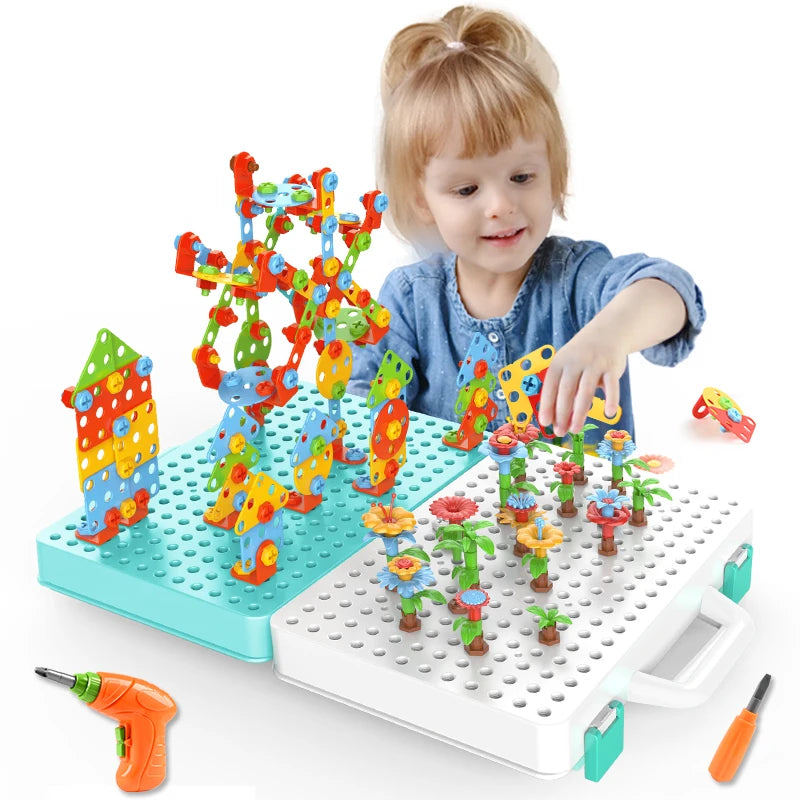 Kids Drill Screw Nut Puzzles Toys Pretend Play Tool Drill Disassembly Assembly Children Drill 3D Puzzle Toys for Boy