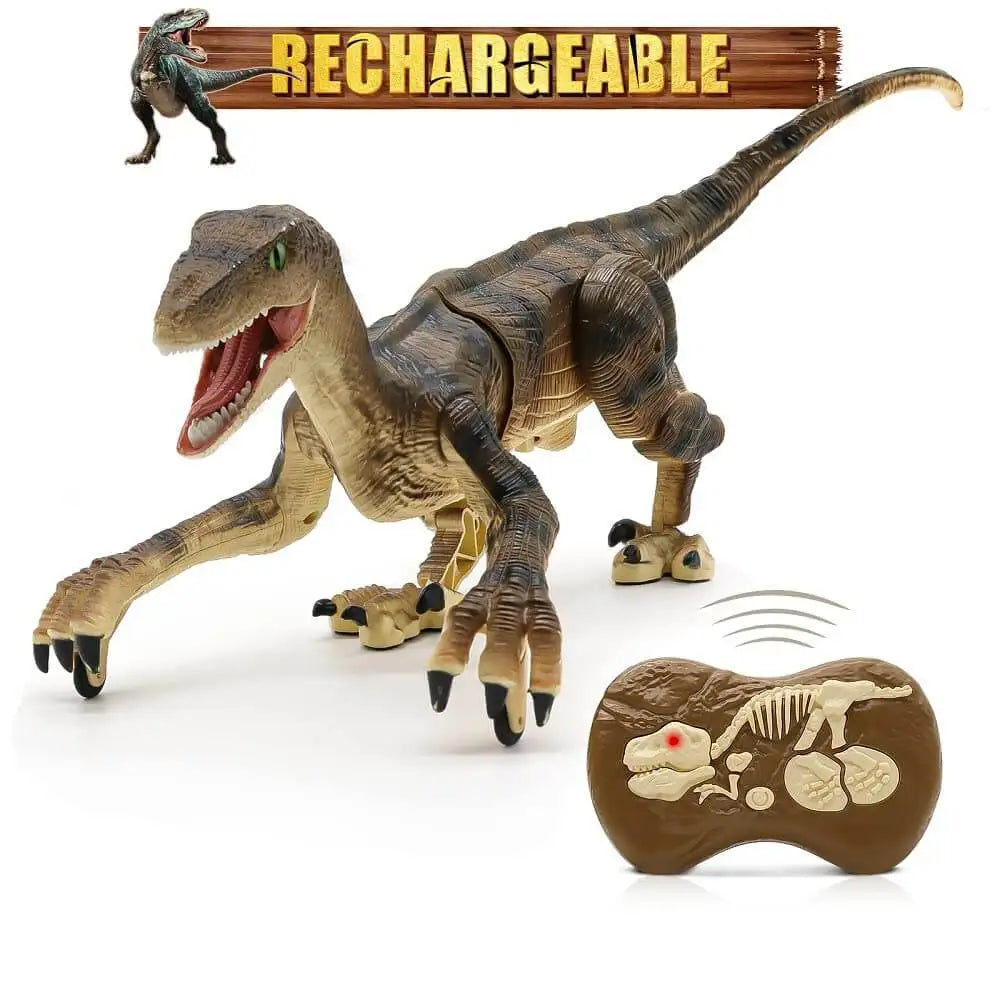 Remote Control Dinosaur Toys Kids RC Electric Walking Jurassic Dinosaur Simulation Velociraptor Toy with LED Light and Roaring