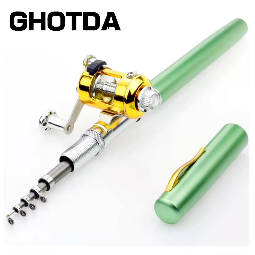 Portable Pocket Telescopic Mini Fishing Pole Pen Shape Folded Fishing Rod with Reel Wheel