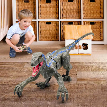 Remote Control Dinosaur Toys Kids RC Electric Walking Jurassic Dinosaur Simulation Velociraptor Toy with LED Light and Roaring