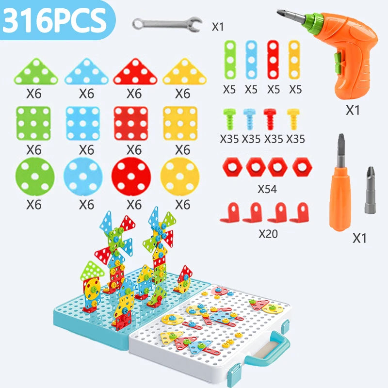 Kids Drill Screw Nut Puzzles Toys Pretend Play Tool Drill Disassembly Assembly Children Drill 3D Puzzle Toys for Boy