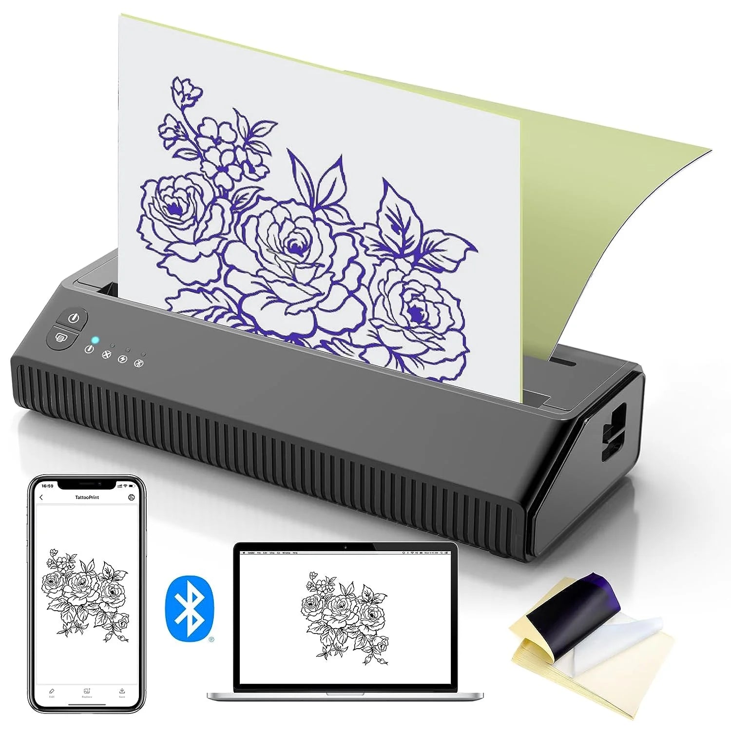 Bluetooth Tattoo Stencil Maker Tattoo Transfer Thermal Printer Machine with 10 Transfer Paper