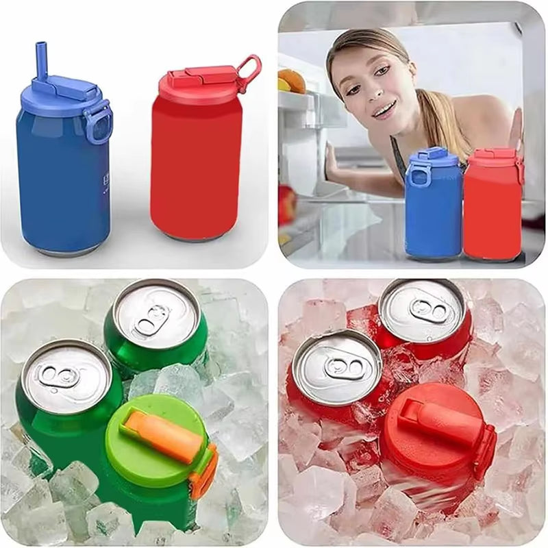 Portable Soda Can Lid and Silicone Straw Soda Can Lid Reusable Suitable for Canned Beverages Beer Juice 1Pcs with 2 Straws