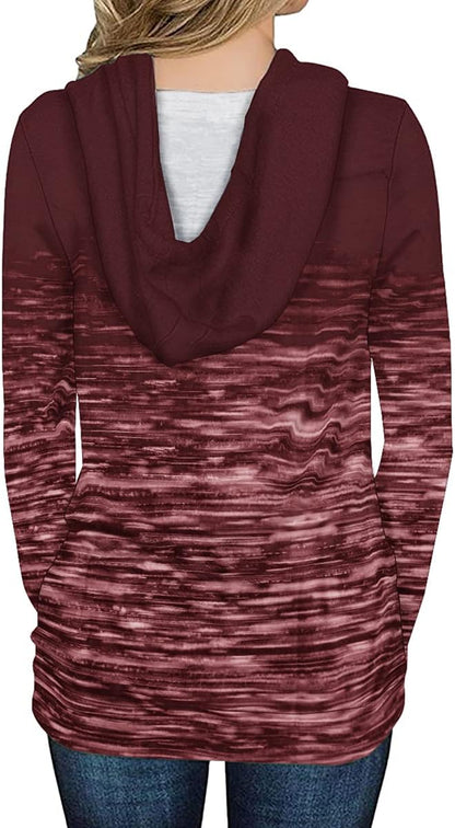 Hoodie for Women Long Sleeve Tops Tie Dye Pullover Sweatshirt Cute Fall Shirts with Pockets (S-2XL) Burgundy