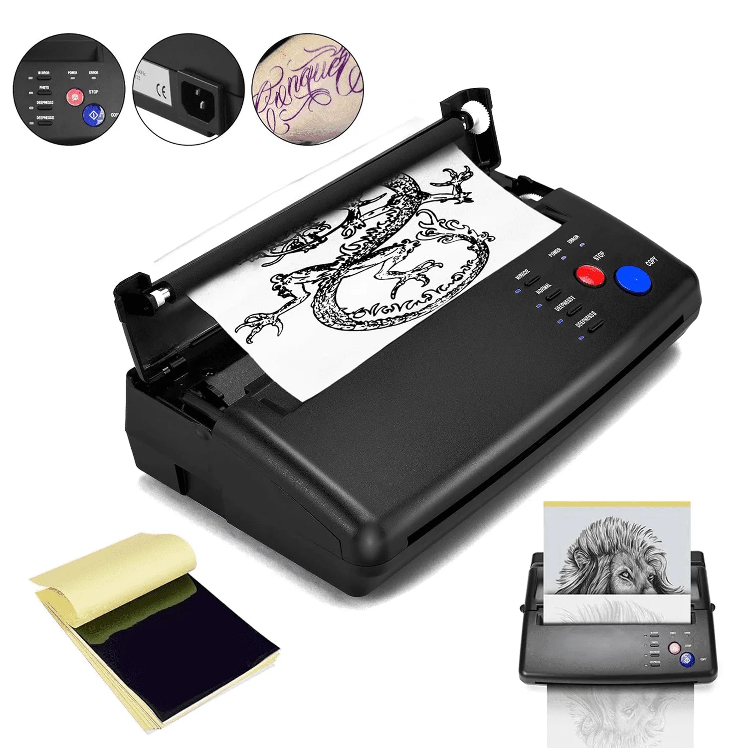 Black Tattoo Transfer Copier Printer Machine Thermal Stencil Paper Maker with 20 Free Transfer Paper