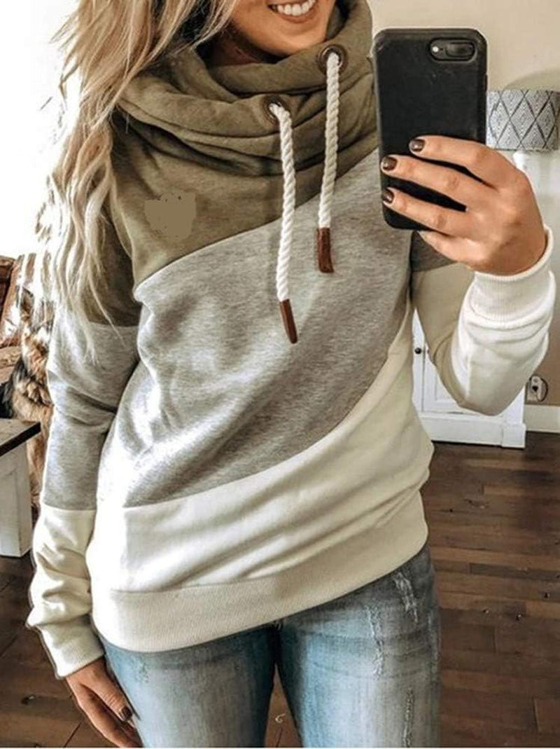 Lightweight Pullover Hoodie Sweatshirt for Women Fall Cowl Neck Color Block Hoodie Sweat Shirt Tops plus Size