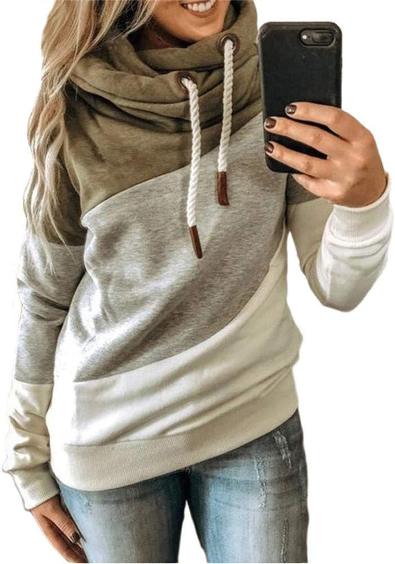 Lightweight Pullover Hoodie Sweatshirt for Women Fall Cowl Neck Color Block Hoodie Sweat Shirt Tops plus Size